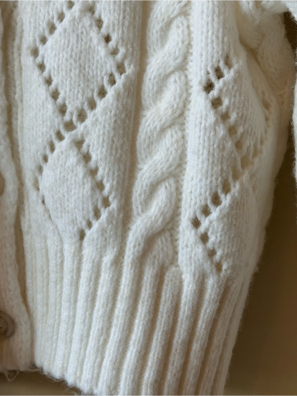Hippie Rose Cream Open-Knit Button Front Cardigan - Picture 3 of 8